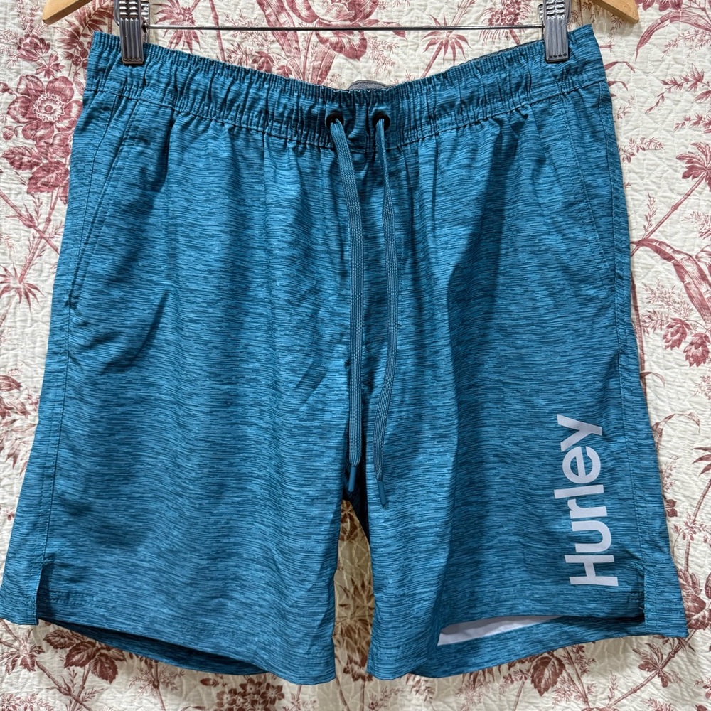 Hurley Blue Heather Swim Trunks Mens Large Drawstring Board Shorts